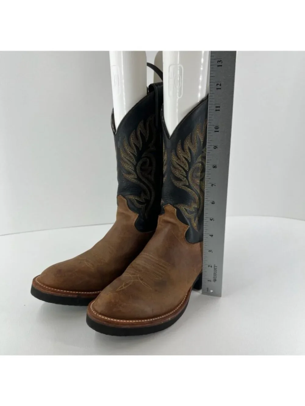Justin Mens Paluxy 5018 Black Brown Leather Cowboy Western Boots 7 B Narrow USA